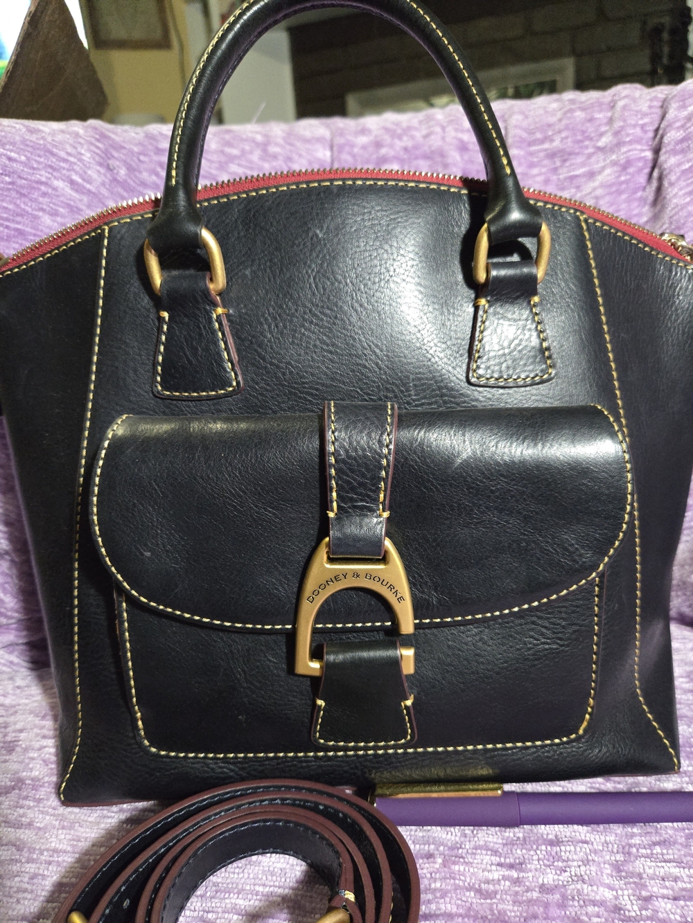Dooney & Bourke FLORENTINE NAVY💙 Leather Naomi Satchel with Gold Hardware. EUC - Picture 16 of 16